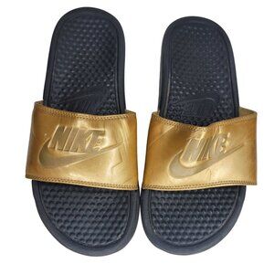 Nike Black & Gold Slide Sandals 7